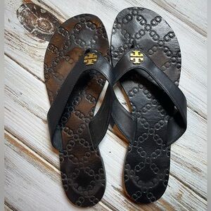 Tory Burch Leather Monroe Thongs Black - Size 9 1/2